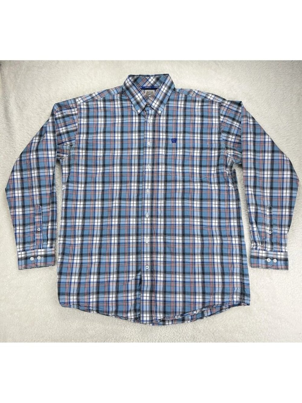Cinch Shirt Long Sleeve Mens Lg Button Down Blue Plaid Pocket‎ Western “Read”